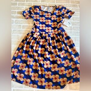 LuLaRoe Women's Dress with Blue and Orange Geometric Pattern